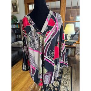 Chico’s Women’s Size 4 Multicolor Rope Print V-Neck Blouse